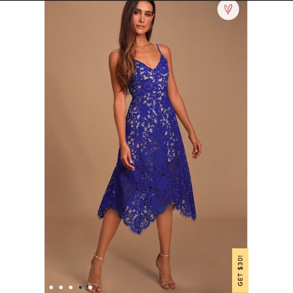 Lulu’s One Wish Royal Blue Lace Midi Dress